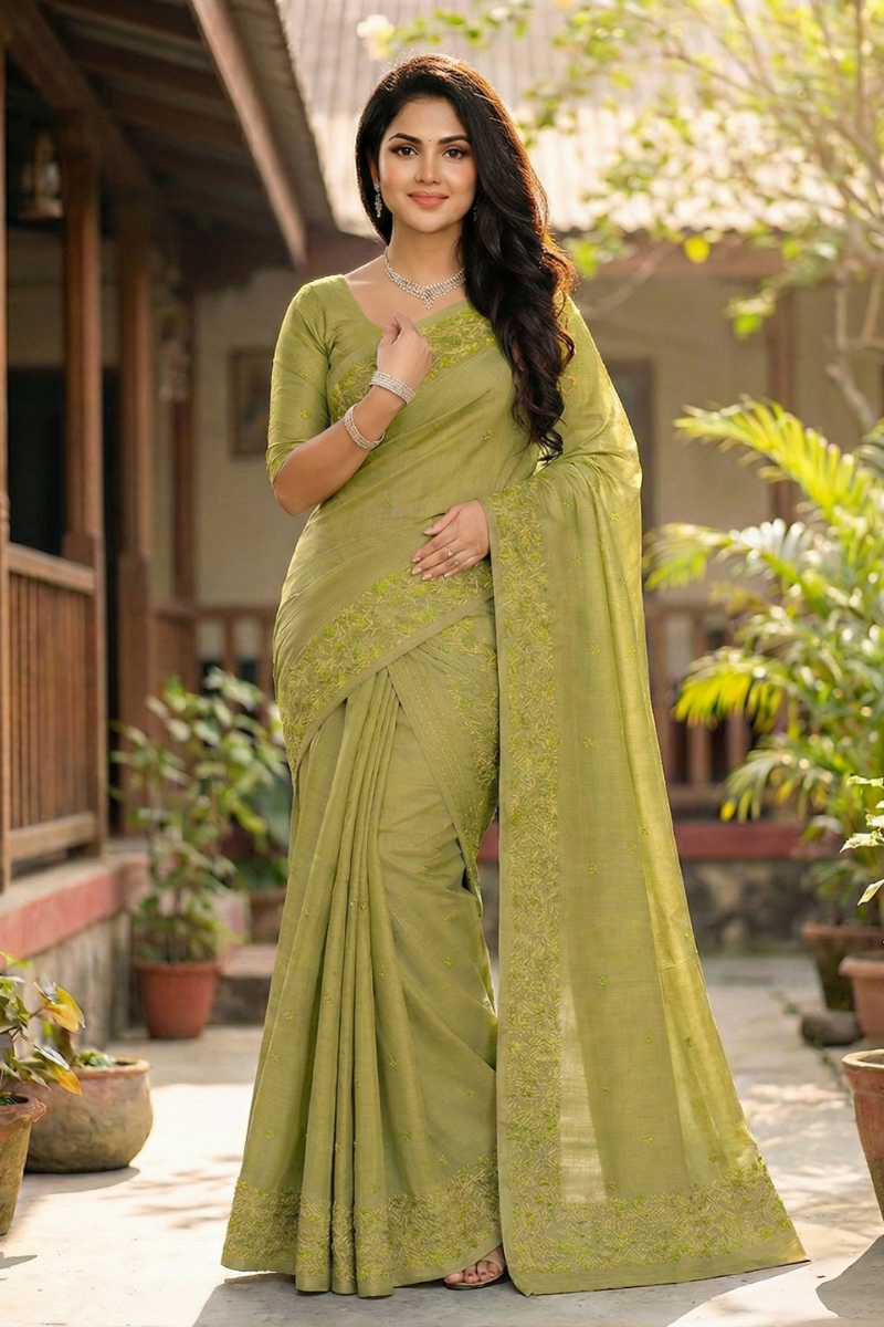 C4146 Al Green Soft Silk Mekhela Chador - Image 1