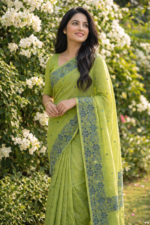 Green Chanderi Cotton Mekhela chador
