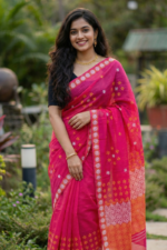 Maroon Chanderi Cotton Mekhela Chador