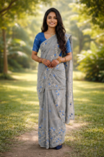 Grey Chanderi Cotton Mekhela Chador