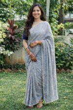 Grey Chanderi Cotton Mekhela Chador