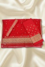 Red Organza Soft Silk Mekhela Chador - Image 4