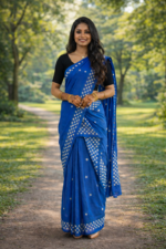 Dark Blue Soft Silk Mekhela Chador