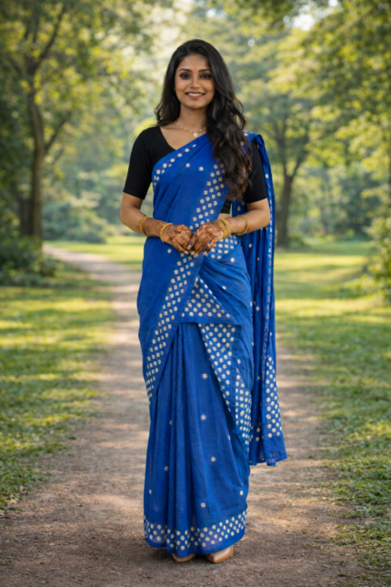 Dark Blue Soft Silk Mekhela Chador