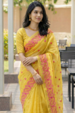 Yellow Chanderi Cotton Mekhela Chador