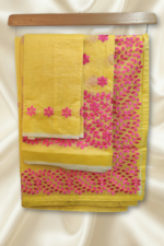 Yellow Chanderi Cotton Mekhela Chador - Image 3