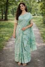 Light Sea Green Soft Silk Mekhela Chador