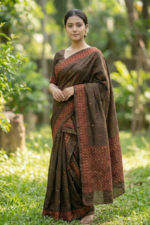 Taupe Grey Chanderi Cotton Mekhela Chador - Image 3